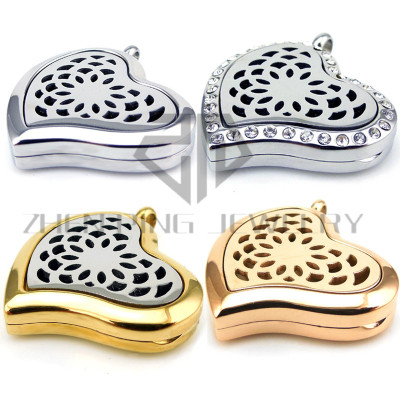 Built-in Perfume Cotton Core Crooked Heart-Shaped Hollow Flower 316L Stainless Steel Heart-Shaped Aromatherapy Pendant