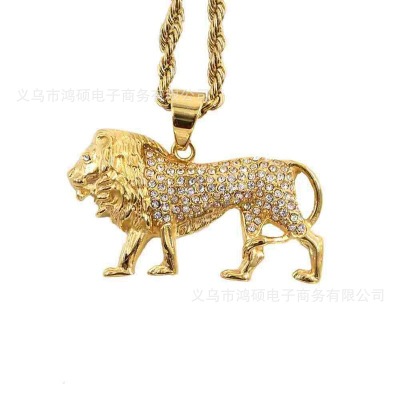 Hongshuo European and American Hip Hop Style Alloy Gold-Plated Lion's Head Pendant Pt1326