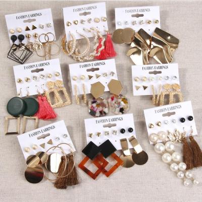 Accessories European and American Popular Earrings Geometric Metal Acrylic Plate Tassel Earings Set Ornament Wholesale