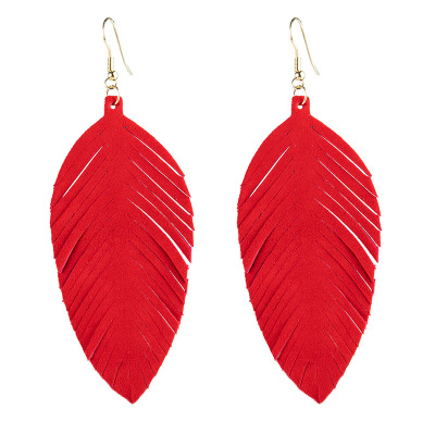 2021 Cross-Border Hot Sale Leather Earrings European and American Hot Exaggerated Leaf-Shaped Tassel Earrings