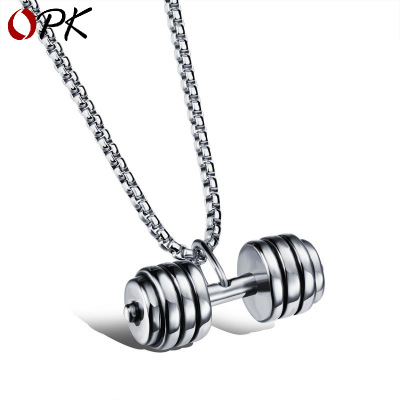 OPK Ornament Factory Fashion Key Body Dumbbell Titanium Steel Necklace Personalized Hip Hop Barbell Men's Pendant