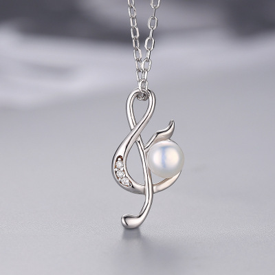 Fashion Pearl Necklace Female S925 Silver Light Luxury and Simplicity Music Symbol Pendant DIY Eardrop Frame Accessories