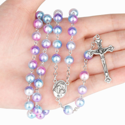 Cross-Border Creative New Catholic Holy Land Crucifix Cross Beaded Necklace Sacred Rosary Necklace