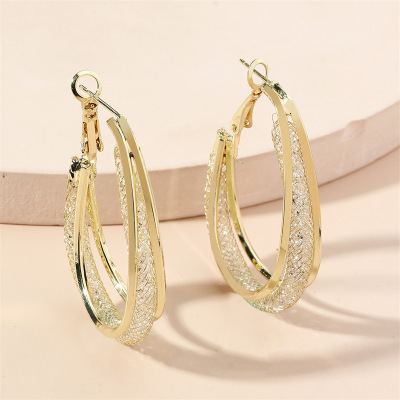 and American New Hollow Alloy Retro Gold Geometric Fashion High-End Cold Western Style Earrings Ear Studs Earrings