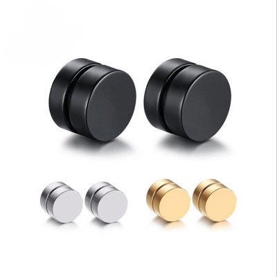 Titanium Steel Men's and Women's Earless Black Ear Clip Magnet Magnet Student Pseudo Stud Earrings Amazon Cross-Border