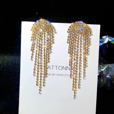 Fashion Diamond Fan-Shaped Tassel Earrings 925 Silver Needle Matching Dress Ear Rings Temperamental Long Eardrops Women