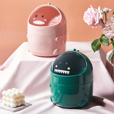 Creative Household Desk Trash Can Office Flip Storage Bucket Japanese Cartoon Little Dinosaur Sundries Container