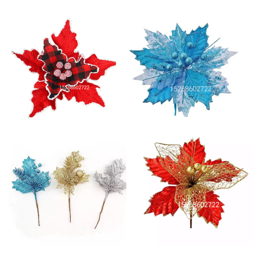 cross-border amazon christmas flower flannel big red flower christmas wedding decoration flower christmas tree christmas garland accessories