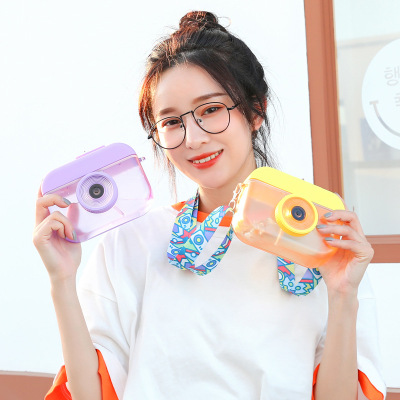 Gift Korean Cute Cartoon Camera Plastic Cup Straw Juice Cup Girl Heart Student Strap Outdoor Leak-Proof Cup