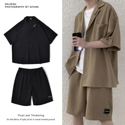 Fashion Suit Men's Short-Sleeved Suit Shirt Shorts Fashion Brand Suit with Summer Thin Men's Casual Two-Piece Suit