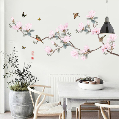 PVC Wall Stickers Chinese Style Warm Wall Stickers Room Decorations Flowers and Birds Stickers and Posters Living Room Wallpaper Self-Adhesive