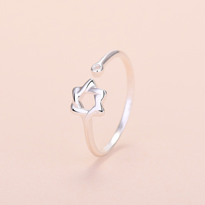 Factory Wholesale 925 Silver Plated Six-Pointed Star Ring Female Fashion Geometric Simple Internet Celebrity Open Ring Refreshing Jewelry