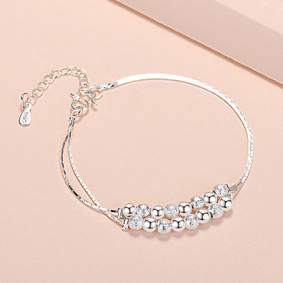 Factory Wholesale Double Layer Ball Bracelet Women's Polished Frosted Lucky Beads Bracelet Simple All-Match Plated S925 Silver Accessories