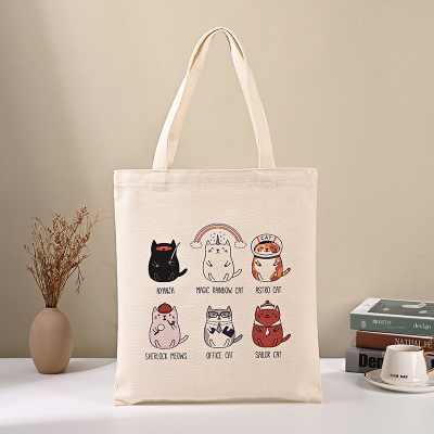 Spot Kitten Printing Canvas Reticule Printing One Shoulder Cotton Bag Advertising Shopping Bags Logo Production