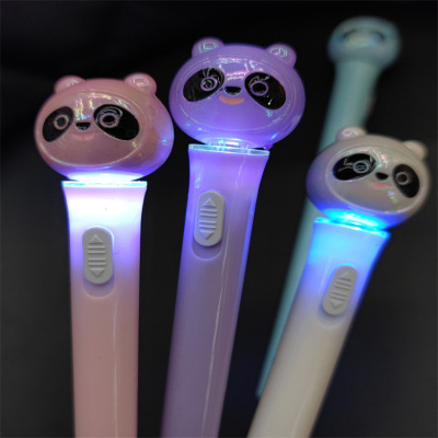 Creative LED Lamp Pen Acrylic Panda Cartoon Gel Pen Luminous Pen Cute Learning Stationery Water-Based Sign Pen