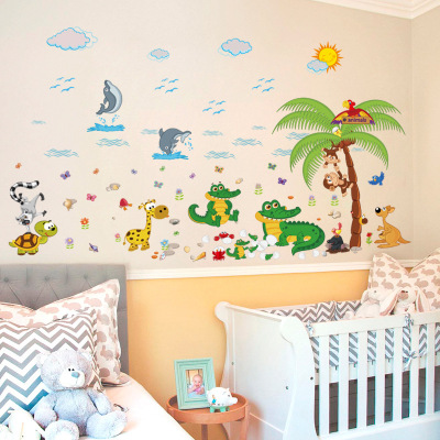 Sk9090 Children's Room Wall Stickers Boy Bedroom Baby Room Wall Cartoon Green Baby Crocodile Removable Stickers