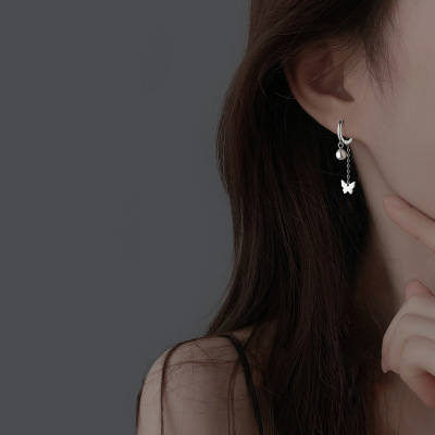 Short Pearl Small Earrings Korean Internet Celebrity Niche Elegant Sweet Tassel Butterfly Eardrop Earring Female Ins Trend