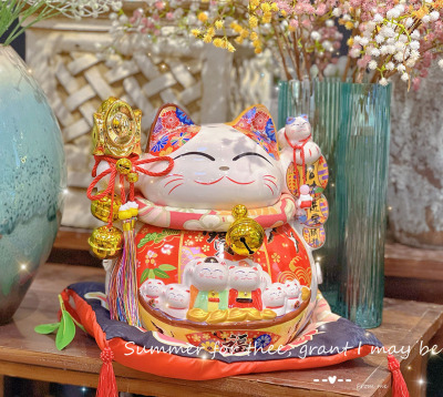 Lemeow 14-Inch Large Fortune Cat Money Box Ceramic Crafts Opening-up Ornaments Coin Bank Gift Wholesale