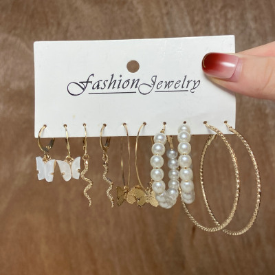 Station Earrings Suit 5 Pairs of Creative Simple Acrylic Butterfly Earrings Snake Earrings Pearl Earrings Women