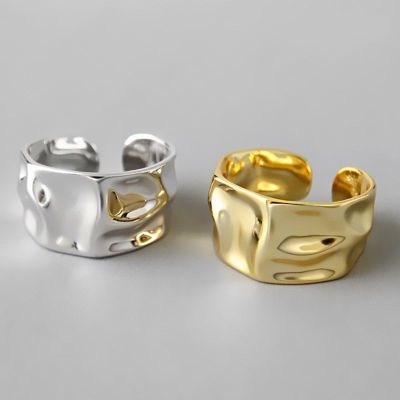 and American Style Geometric Two-Color Opening Knuckle Ring Cold Wind Irregular Concave Wide Surface Female Ring Ring