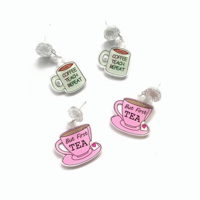 Creative New Acrylic Cute Ins Style Pink Tea Cup Coffee Cup Coffee Cup Coffee Tea Ear Studs Earrings