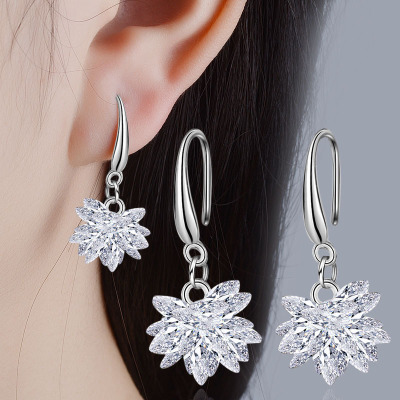 Heart Decoration Korean Three-Dimensional Ice Flower Ear Hook All-Match Crystal Earrings Jewelry One Piece Dropshipping
