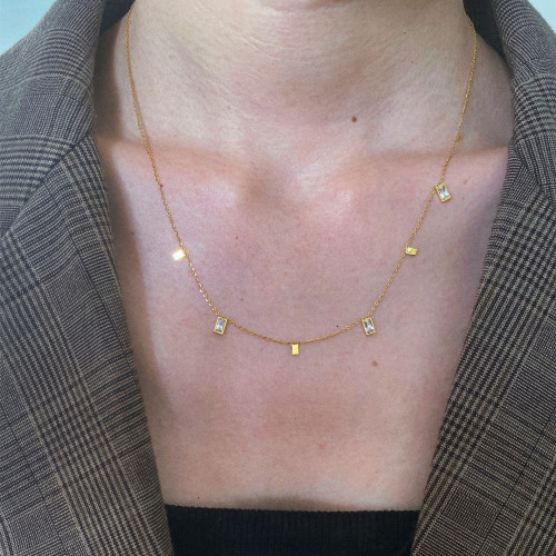 huan qi ornament water drop square triangle zircon diamond fragment necklace sparkling ornament clavicle chain