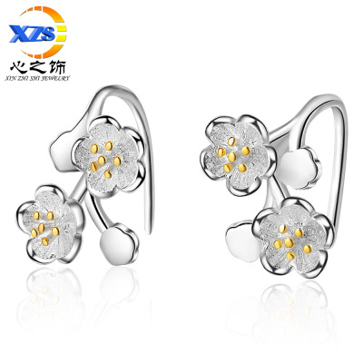 Flower Earrings Female Korean Style Fresh Cherry Blossom Long Sweet Design Sense Niche Normcore Bag Ear Hook