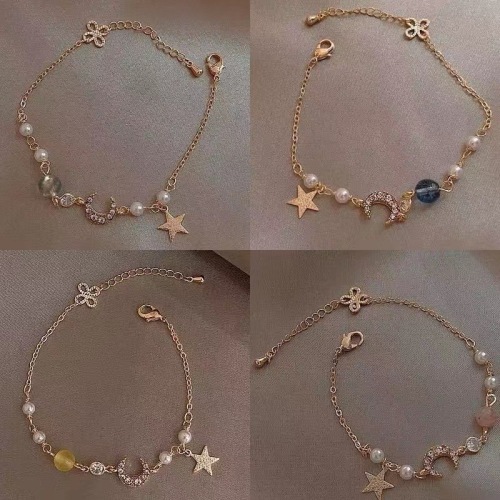 Korean Temperament Mori Style Girl Bracelet Niche Design Advanced Bracelet Star Moon Zircon pearl Bracelet Anklet Women 