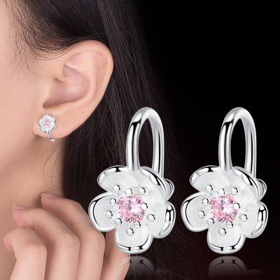 Lovely Flowers Silver Accessories Women's Japanese and Korean Romantic Fresh and Cute Earrings Ear Clip Non-Piercing