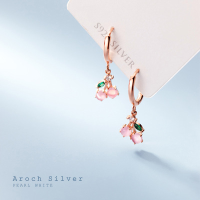 Love Lodge S925 Silver Fresh Mori Pink Cherry Sweet Fruit Ear Clip Female Temperament Korean Style Eardrops G7503