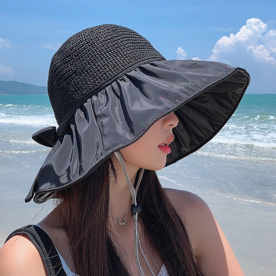 Good Quality Factory Spot Straw Top Stitching Big Brim Sun Hat Female Summer Korean UV UV Protection Vinyl Sun Hat