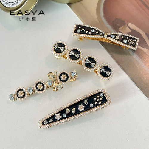 exquisite classic style bow barrettes black camellia side clip korean temperament spring hairpin hair accessories duckbill clip