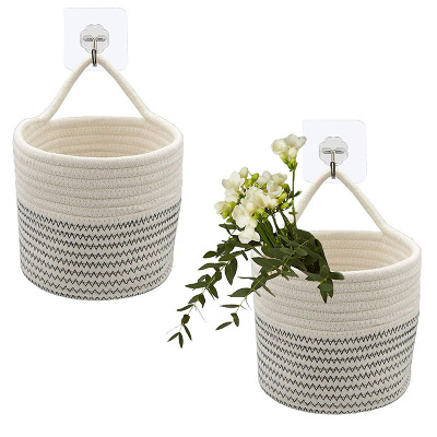 Cotton String Cradle and Flower Pot Hanging Hanging Basket Sub Hanging Pots Straw and Rattan Woven Green Plant Home Storage Knitted Basket Storage Hanging Basket