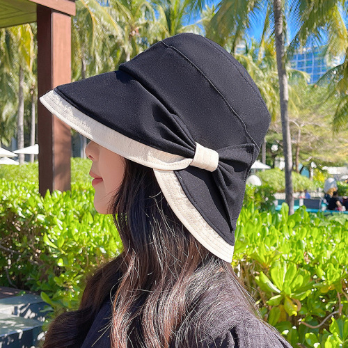 women‘s korean-style all-match bowknot small brim fisherman hat cover face sun hat uv protection sun hat