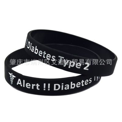 Trade Supply Diabetes Type 2 Silicone Bracelet Warning Message Wrist Strap for Sports Medical Decoration Hand Ring