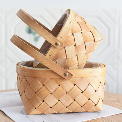 Flower Basket Wood Piece Portable Rattan Bamboo Basket Woven Pastoral Ornaments Flower Arrangement Pot Flower Pot Straw Baskets Decorations