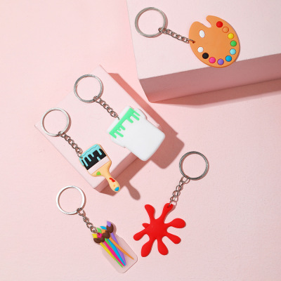 Cross-Border Art Keychain Cute Cartoon Brush Children's PVC Key Ring Car Pendant Accessories Small Gift Wholesale