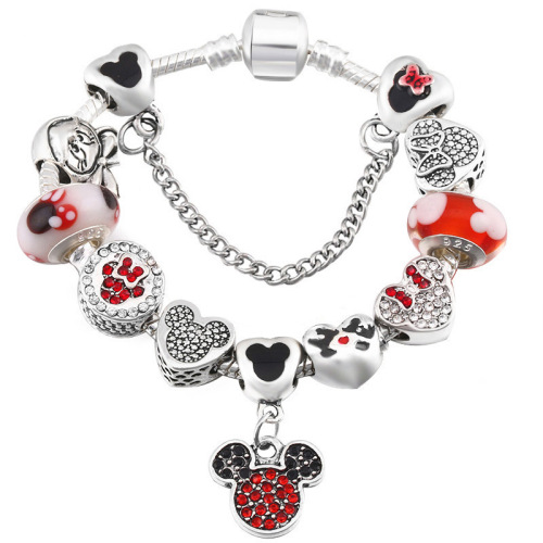 pan home hot diy minnie colored glaze bracelet high-end student anime theme color retaining silver plated bracelet