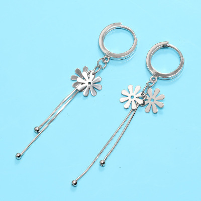 New 925 Sterling Silver Long Tassel Flowers Earrings Sweet All-Matching Super Fairy Lady Ear Studs Earrings Ear Clip