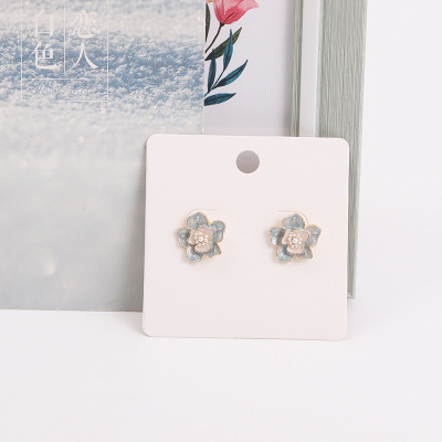Small Blue Flowers Pearl Earrings Elegant Ear Clip Sweet Elegant No Ear Piercing Required Soft Cushion Clip for Women