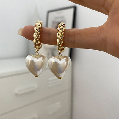 South Korea Pearl Heart Eardrop Earring 2021 New Trendy Women 'S Summer Graceful Online Influencer Niche Design Advanced
