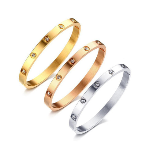 Korean Style Fashion All-Match Card Home Full Diamond Bracelet Female Open Minimalist Wind Net Red Same Style Bracelet Factory Wholesale