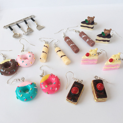 Dessert Girl Cute Sister Fun Simulation Multi-Layer Cake Donut Handmade Earrings Non-Piercing Ear Clip Japanese Style