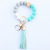 New Cross-Border Amazon Bracelet Key Ring Edible Silicon Beads Bracelet Leather Tassel Wooden Bead Key Chain for Women