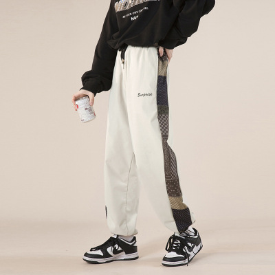 Women's Loose Pants Patchwork Casual Pants 2022 Spring New Straight All-Matching Ankle-Tied Trousers