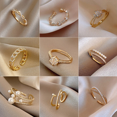 and Korean Niche Design Simple Zircon Pearl Ring Personalized Bracelet Fashion Trending Open Ring Female Wholesale