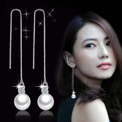 Silver Jewelry Eardrops Shell Pearls Diamond Beads Hanging Earrings Korean Same Style Factory Direct Sales Wholesale