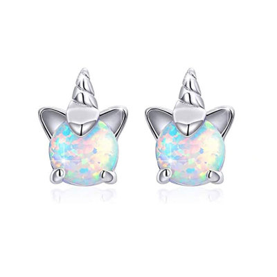 Sterling Silver Needle New Cute Unicorn Opal Earrings Cross-Border Amazon Creative Children's Ornaments Accessories