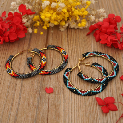 Winter Miyuki Bead Handmade Woven Ear Rings European and American National Style Beaded Large Hoop Earrings for Women